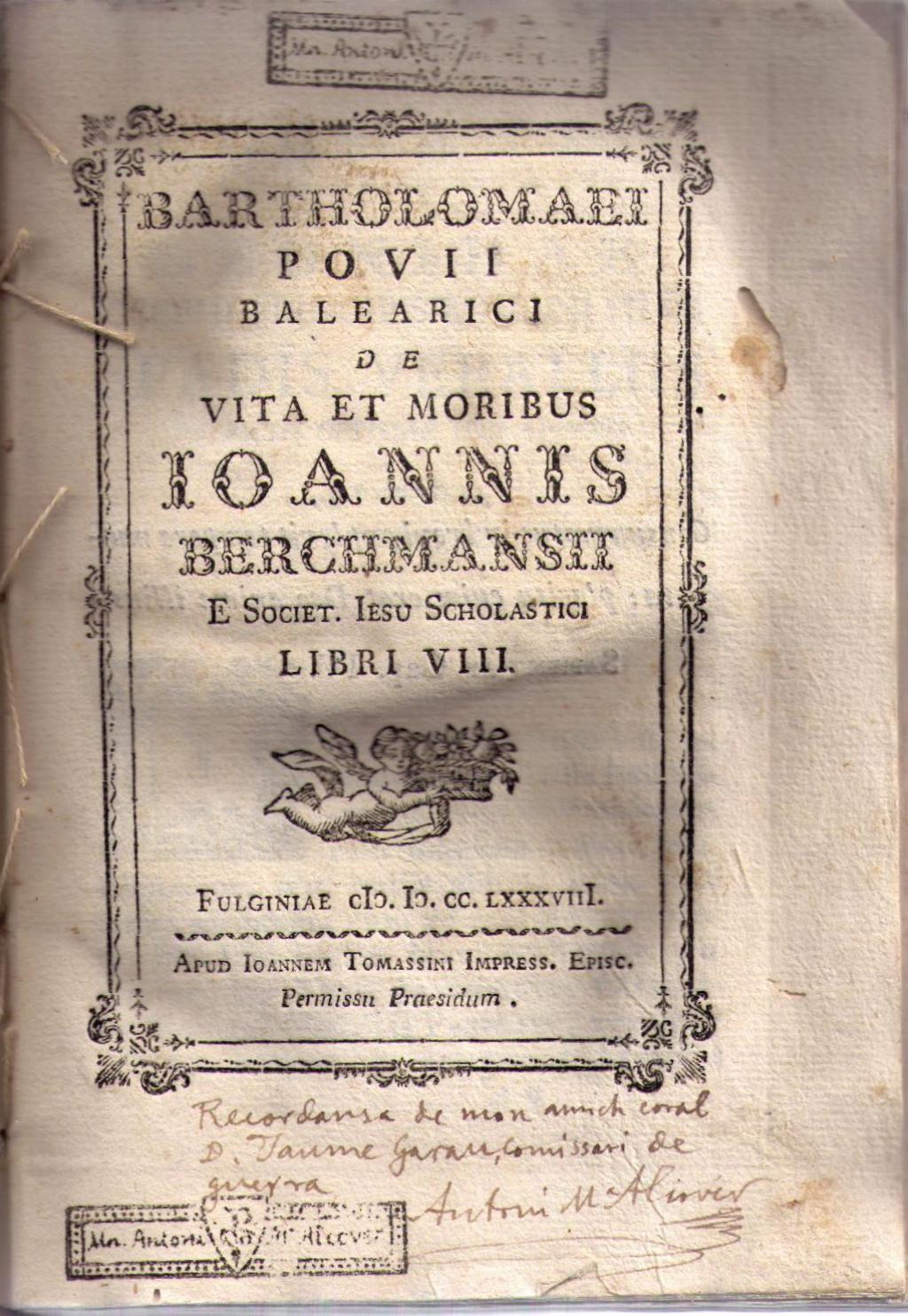 Coberta de De Vita et moribus Joannis Berchmansii (llibri VIII)